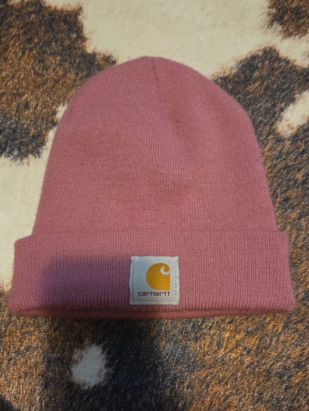 Carhartt Womens Pink Cuffed Knit Hat with Logo Patch